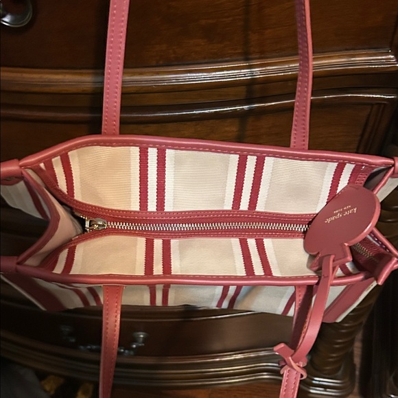 NWOT Kate Spade Market Striped Canvas Medium Tote in red jasper multi - Picture 4 of 8